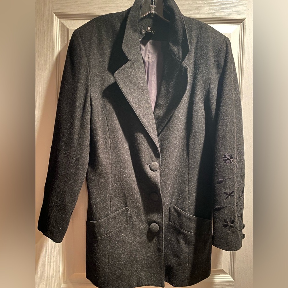 B Brittany Vintage Elegant Women's Gray Longer Wool Mix Blazer Jacket Sz 12